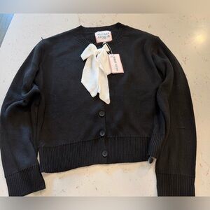 Alexia Admor Black Cardigan with Cream Bow Tie